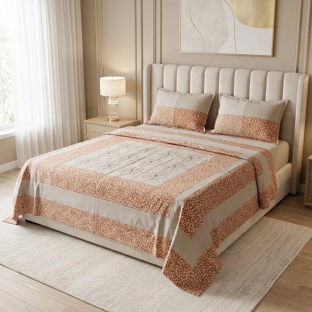 Patched Bedsheet by Pinsstripe– For Double Bed-100% Cotton