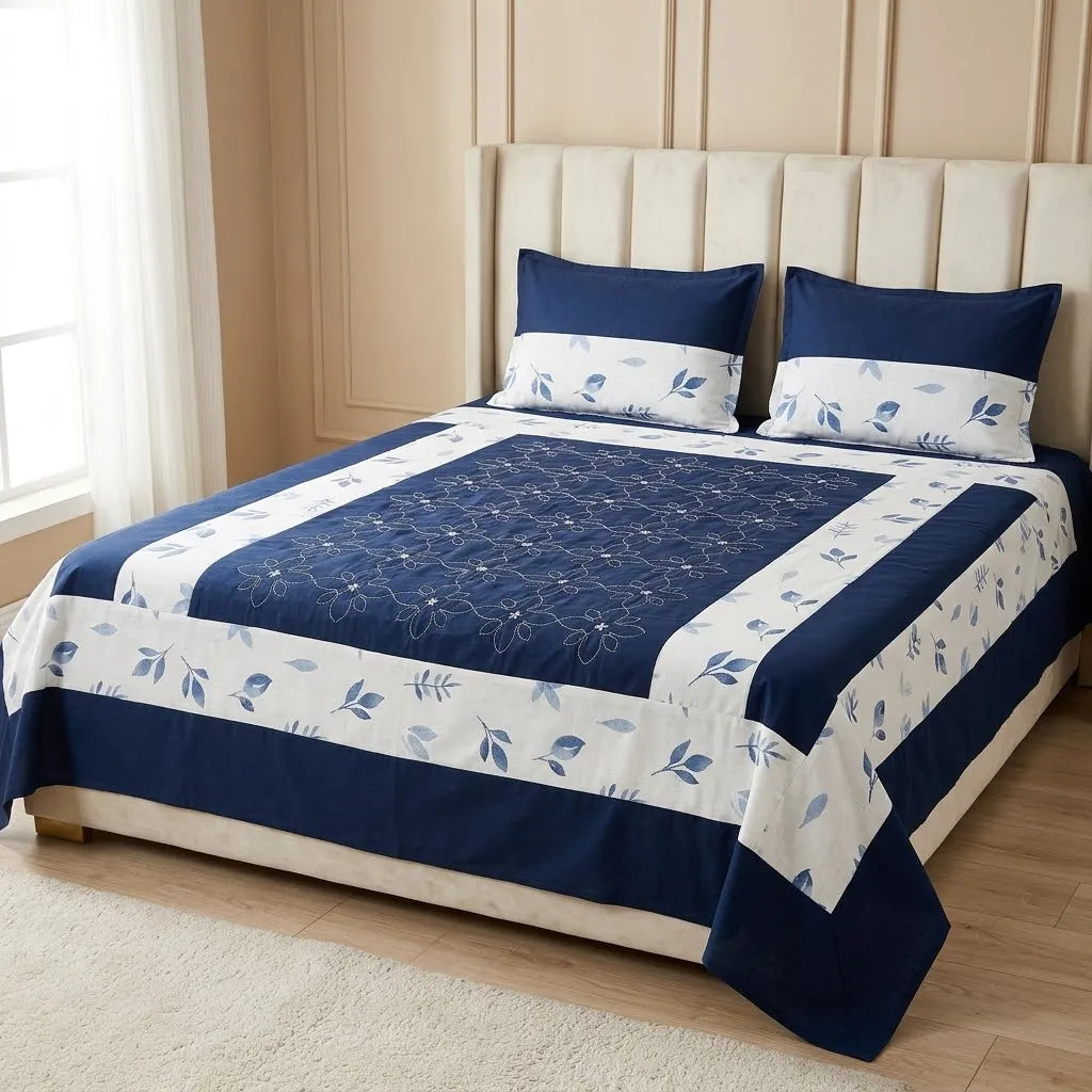 Patched Bedsheet by Pinsstripe– For Double Bed-100% Cotton