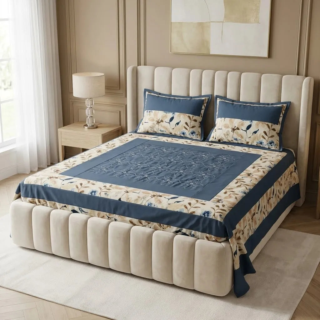 Patched Bedsheet by Pinsstripe– For Double Bed-100% Cotton