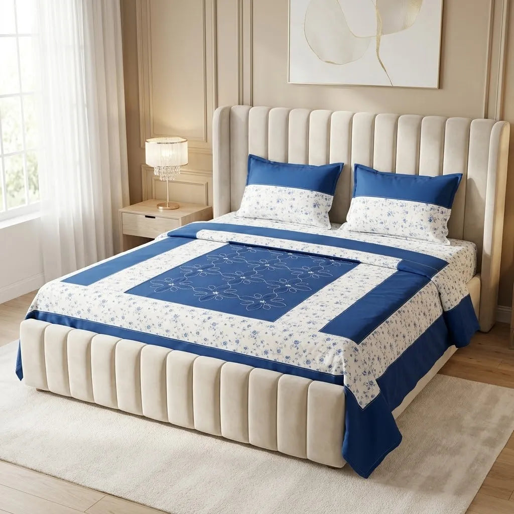 Patched Bedsheet by Pinsstripe– For Double Bed-100% Cotton