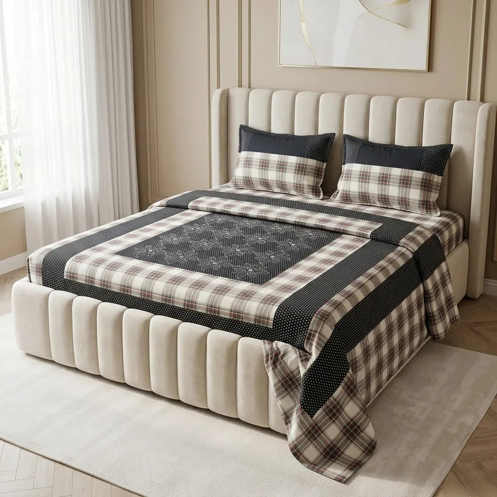 Patched Bedsheet by Pinsstripe– For Double Bed-100% Cotton