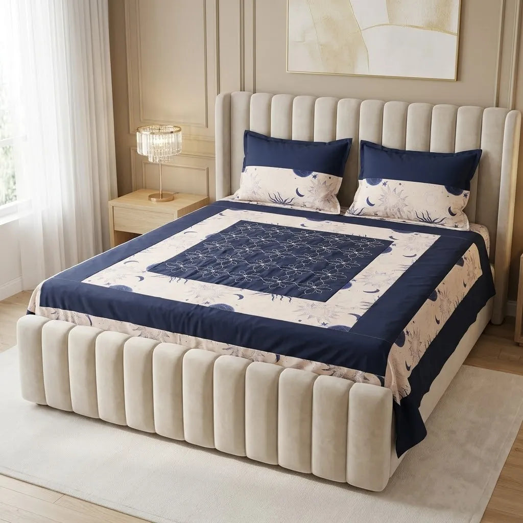 Patched Bedsheet by Pinsstripe– For Double Bed-100% Cotton