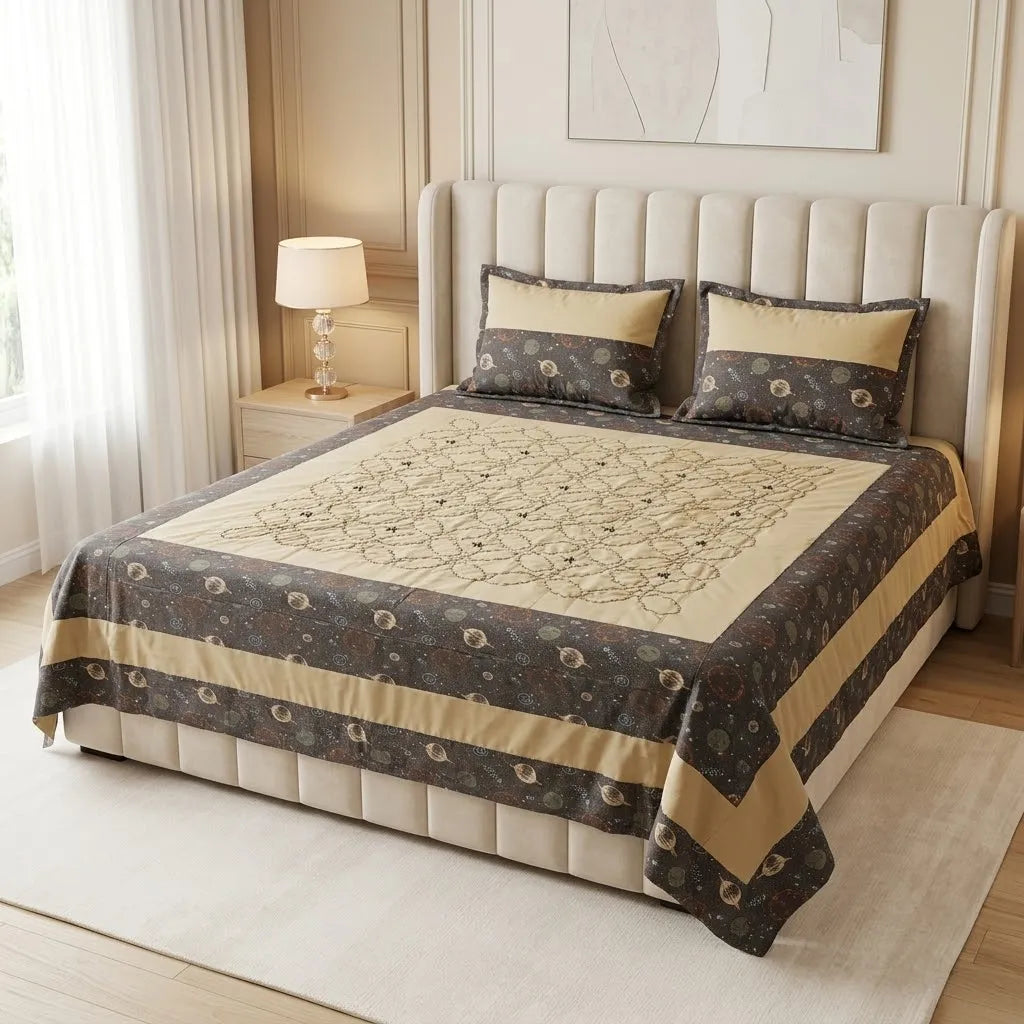 Patched Bedsheet by Pinsstripe– For Double Bed-100% Cotton