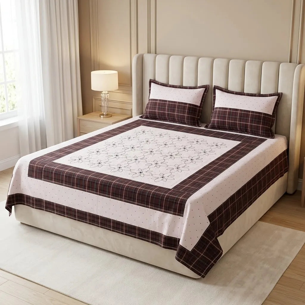 Patched Bedsheet by Pinsstripe– For Double Bed-100% Cotton