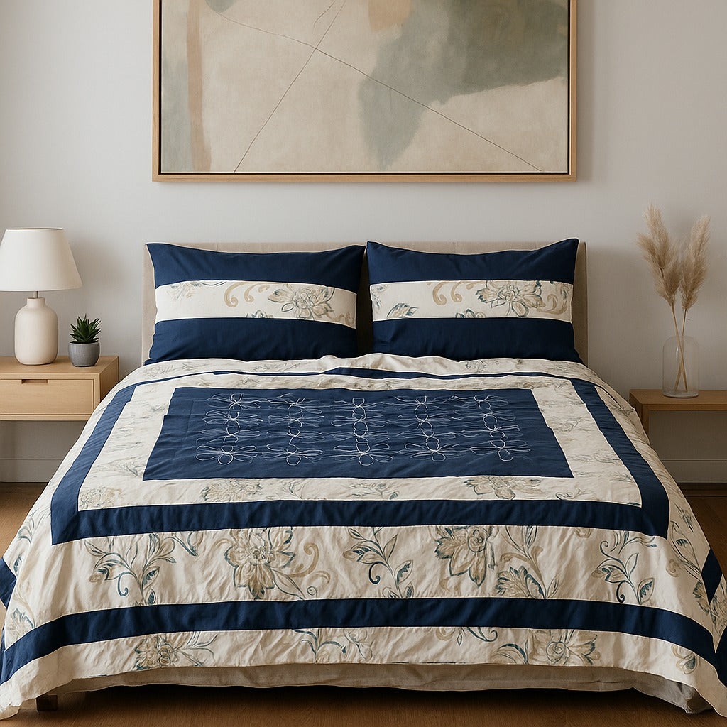 Patched Bedsheet by Pinsstripe– For Double Bed-100% Cotton