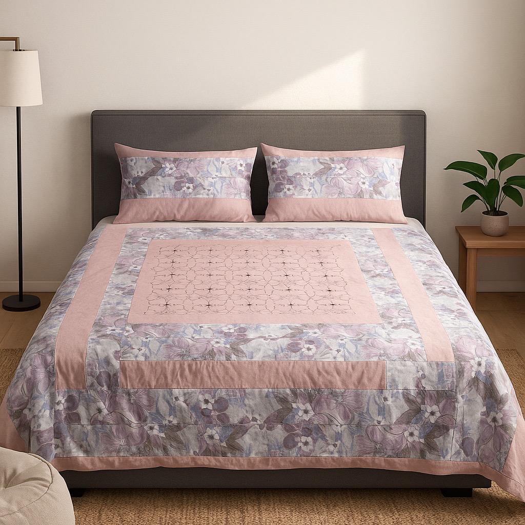 Patched Bedsheet by Pinsstripe– For Double Bed-100% Cotton