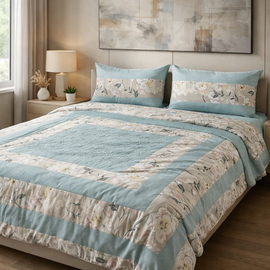 Patched Bedsheet by Pinsstripe– For Double Bed-100% Cotton