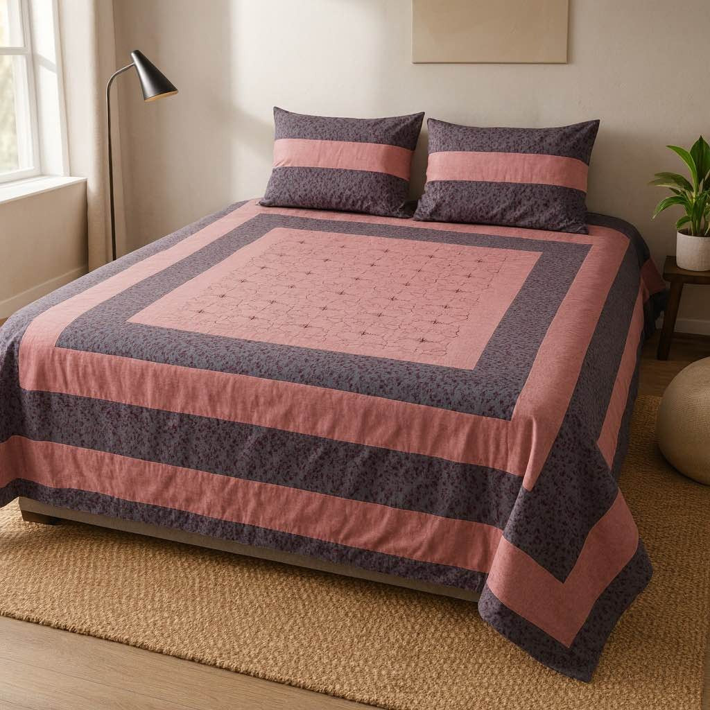 Patched Bedsheet by Pinsstripe– For Double Bed-100% Cotton