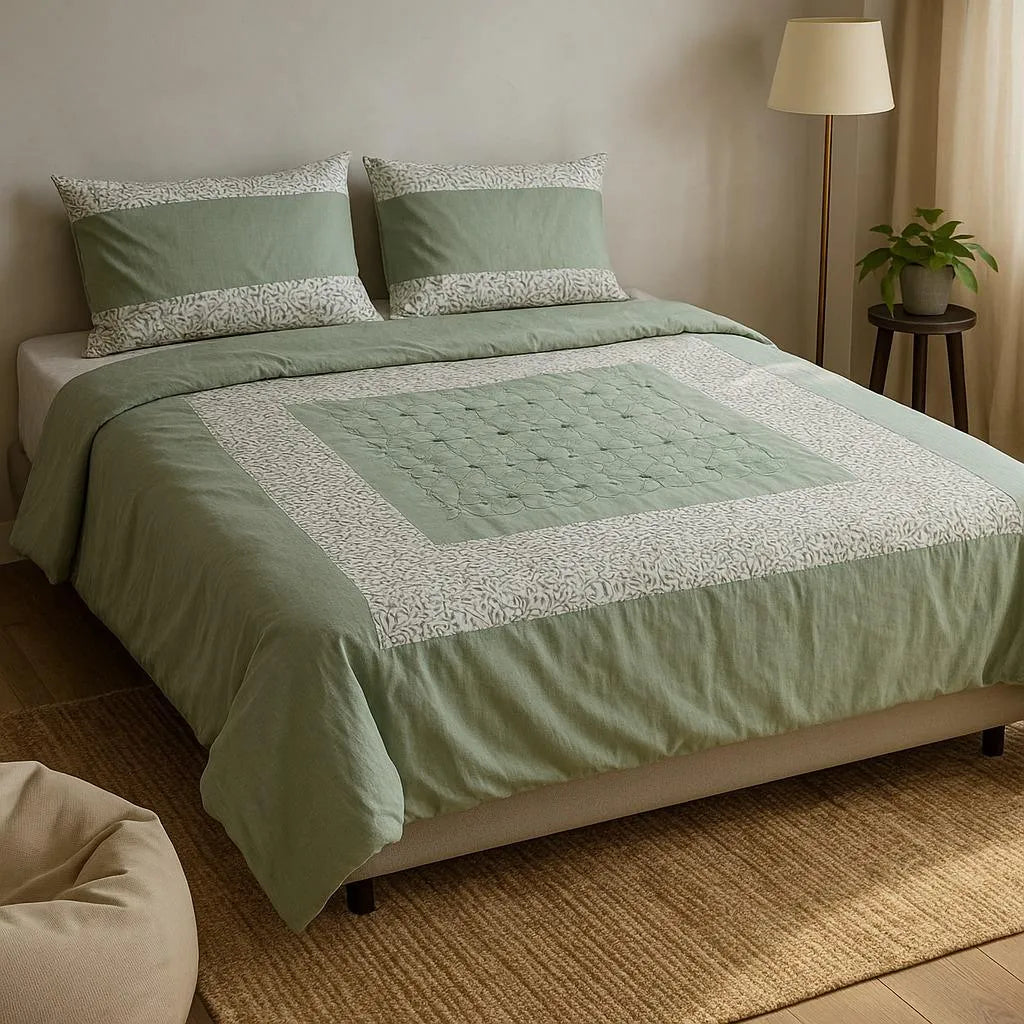 Patched Bedsheet by Pinsstripe– For Double Bed-100% Cotton