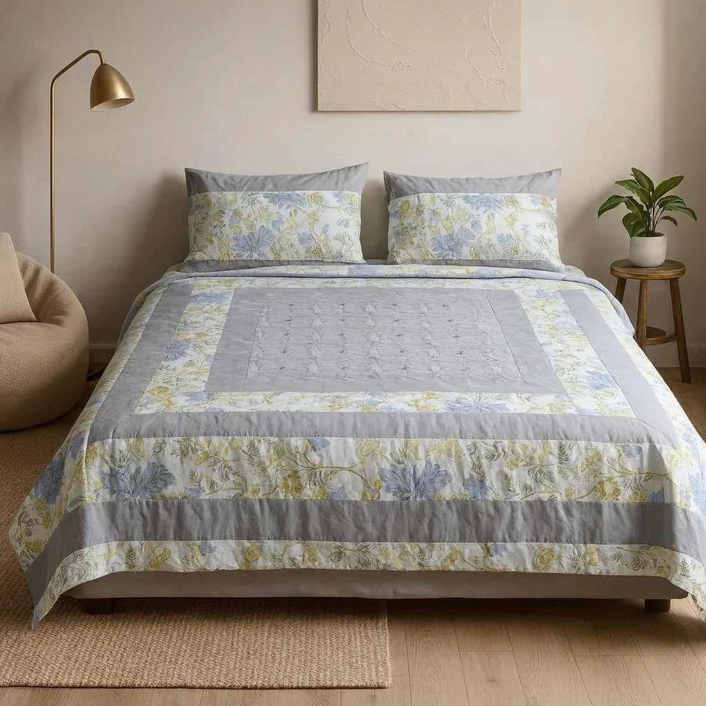 Patched Bedsheet by Pinsstripe– For Double Bed-100% Cotton