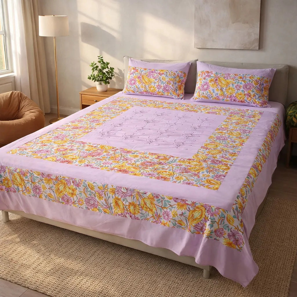 Patched Bedsheet by Pinsstripe– For Double Bed-100% Cotton