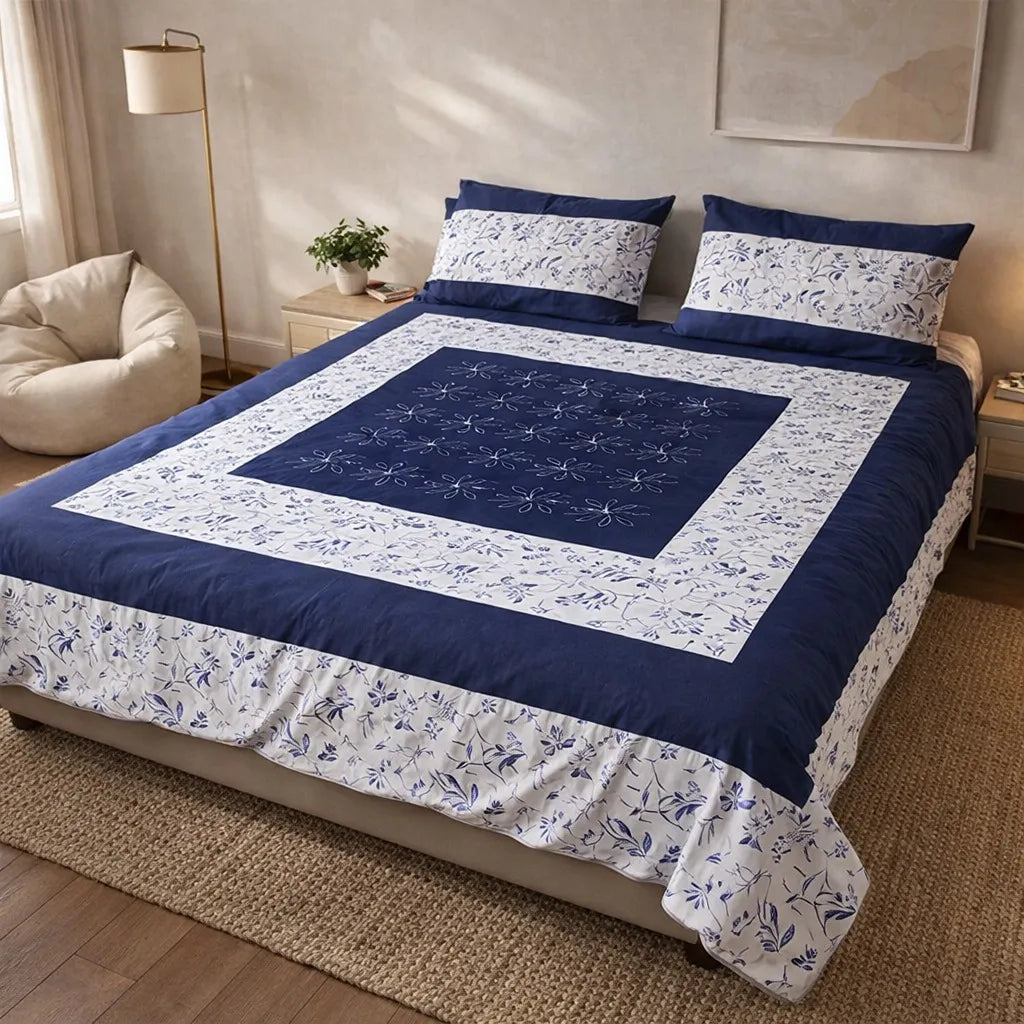 Patched Bedsheet by Pinsstripe– For Double Bed-100% Cotton
