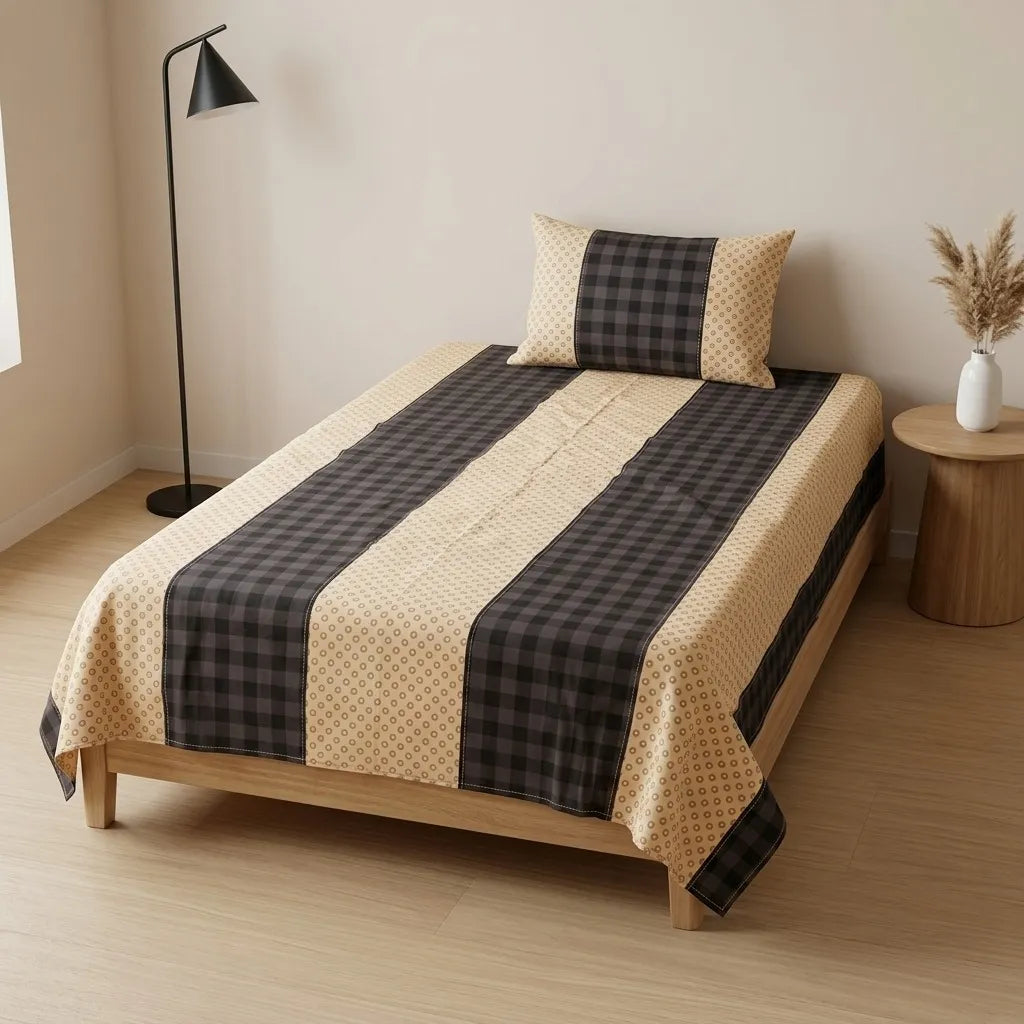 Patched Bedsheet by Pinsstripe – Single Bed, 100% Cotton