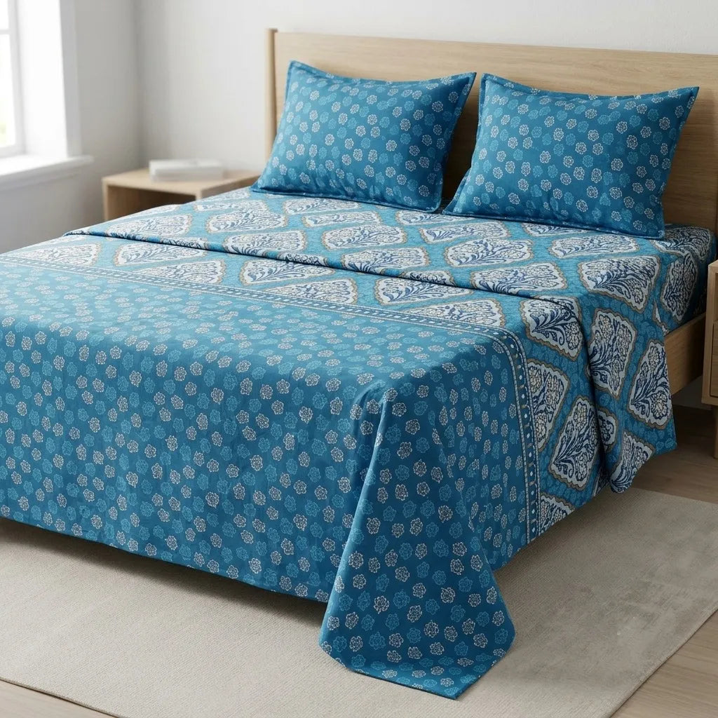 Printed Bedsheet DoubleBed 100% Cotton by Pinsstripe