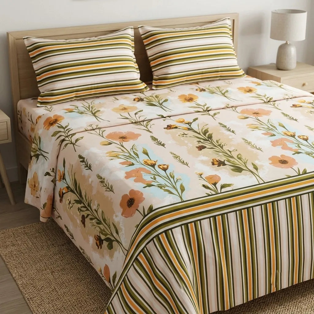 Printed Bedsheet DoubleBed 100% Cotton by Pinsstripe