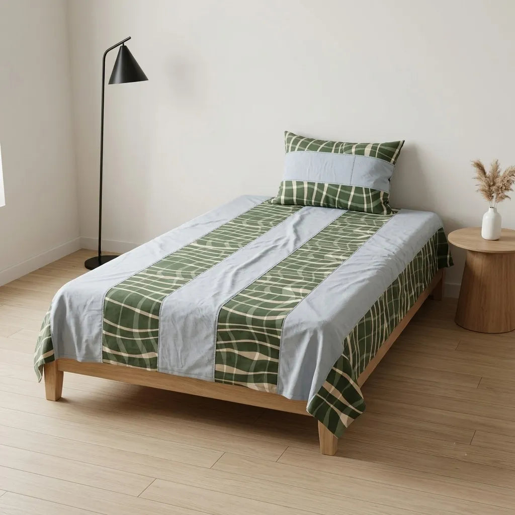 Patched Bedsheet by Pinsstripe – Single Bed, 100% Cotton