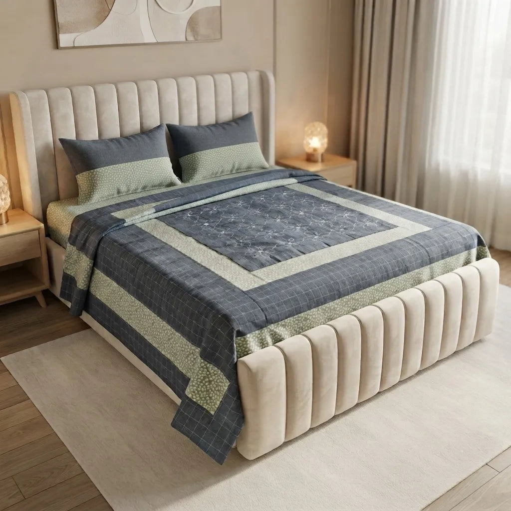 Patched Bedsheet by Pinsstripe– For Double Bed-100% Cotton