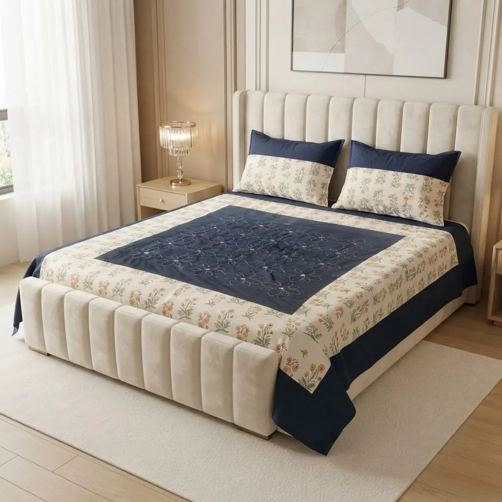 Patched Bedsheet by Pinsstripe– For Double Bed-100% Cotton