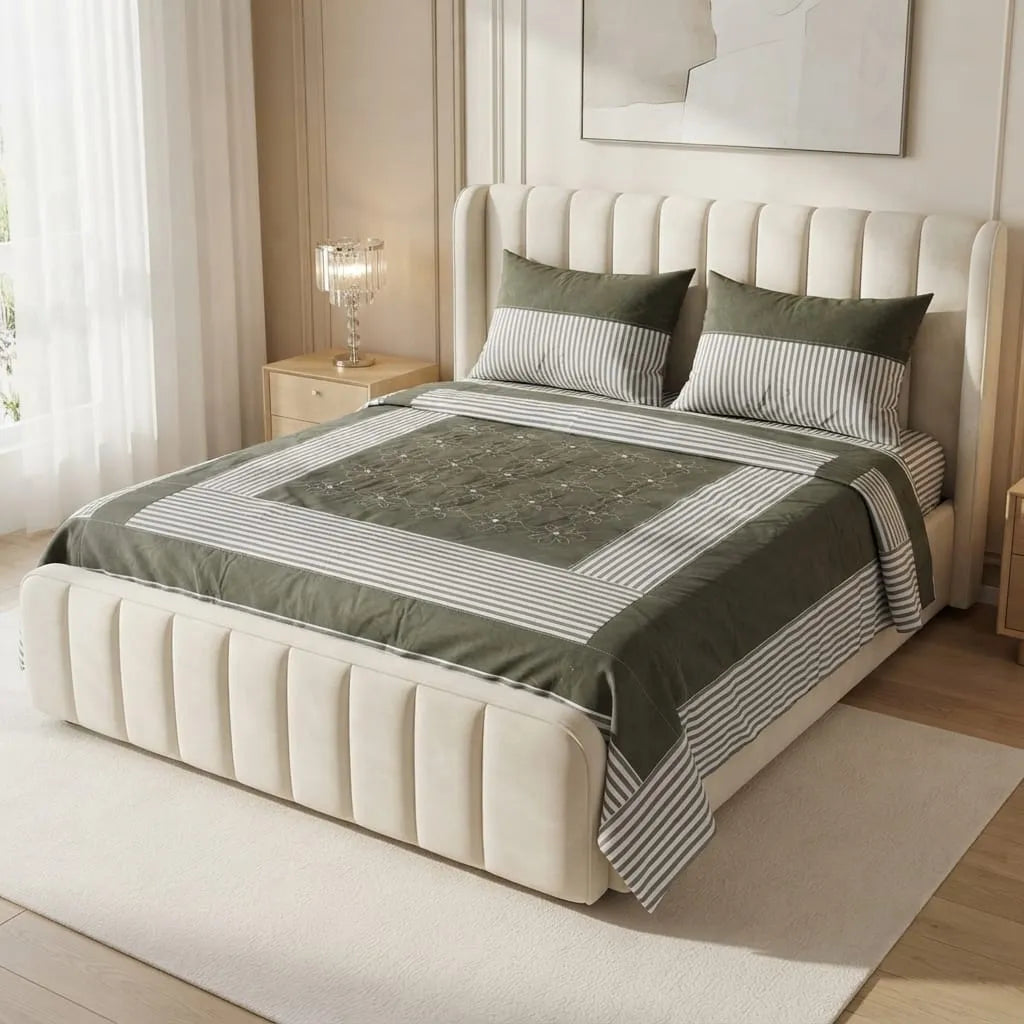 Patched Bedsheet by Pinsstripe– For Double Bed-100% Cotton