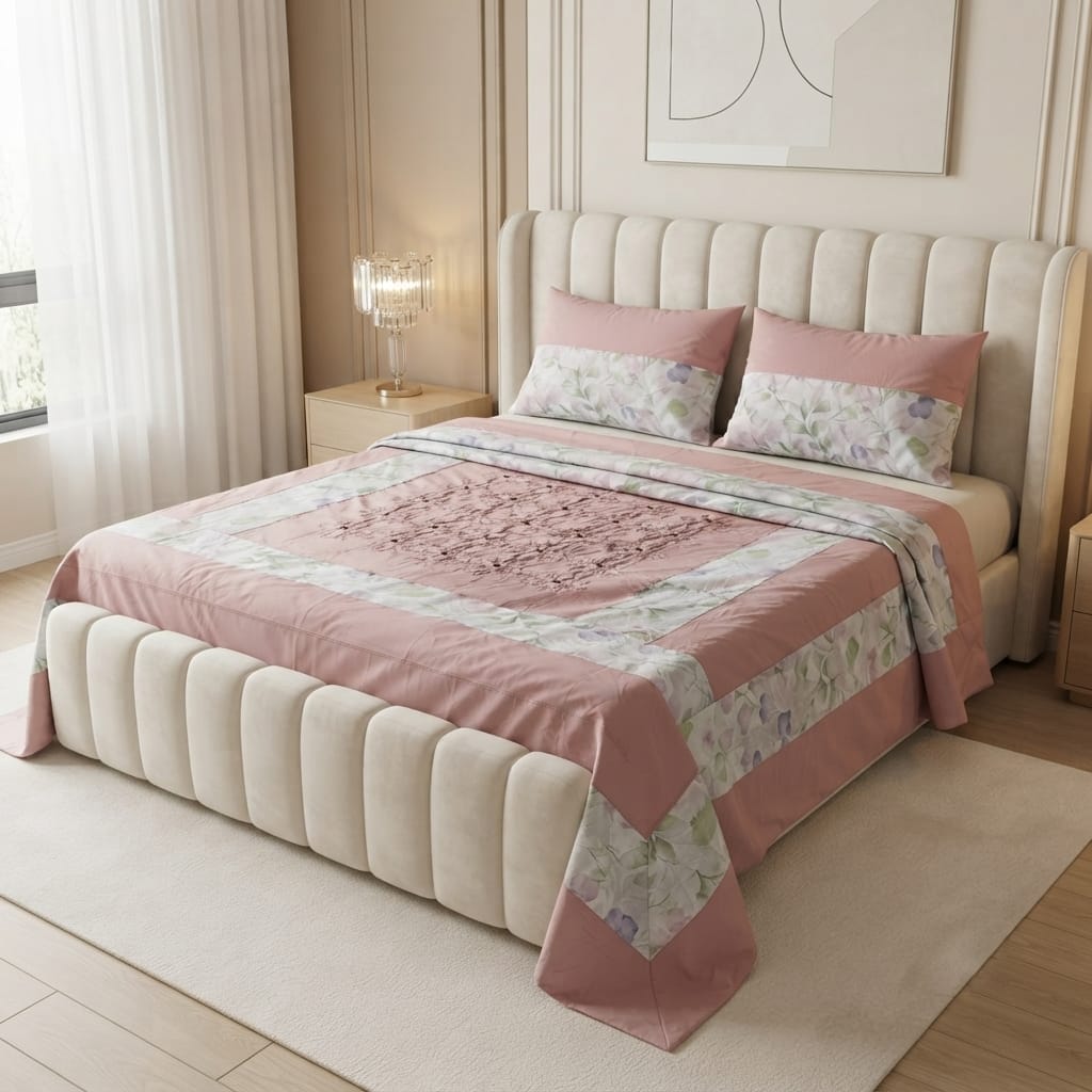 Patched Bedsheet by Pinsstripe– For Double Bed-100% Cotton