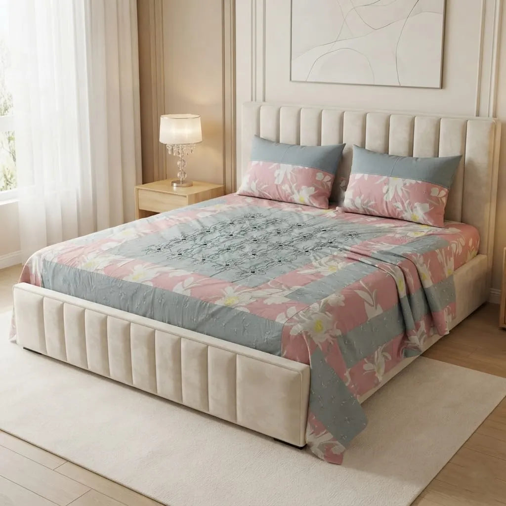 Patched Bedsheet by Pinsstripe– For Double Bed-100% Cotton
