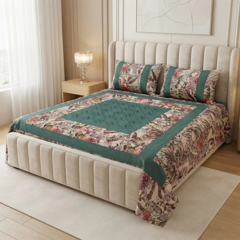 Patched Bedsheet by Pinsstripe– For Double Bed-100% Cotton