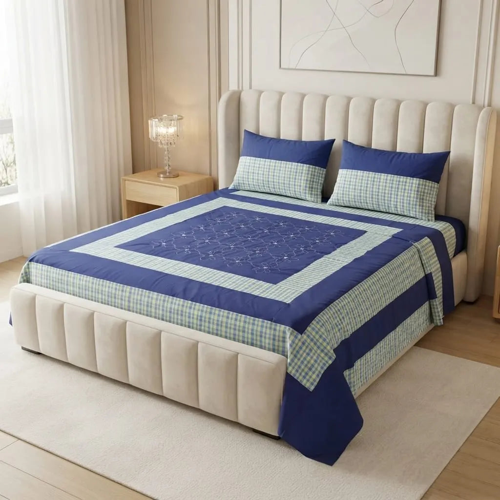 Patched Bedsheet by Pinsstripe– For Double Bed-100% Cotton
