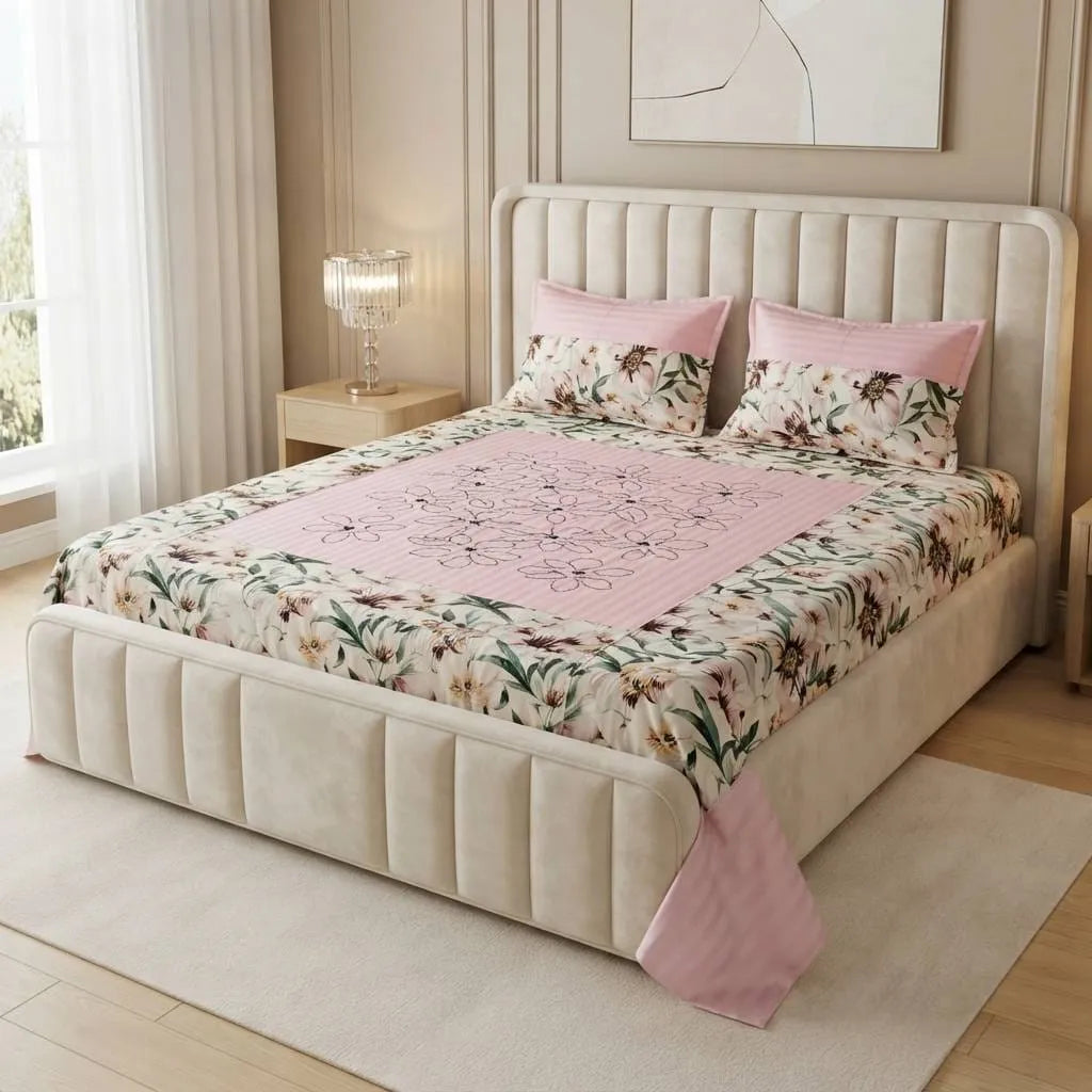 Patched Bedsheet by Pinsstripe– For Double Bed-100% Cotton