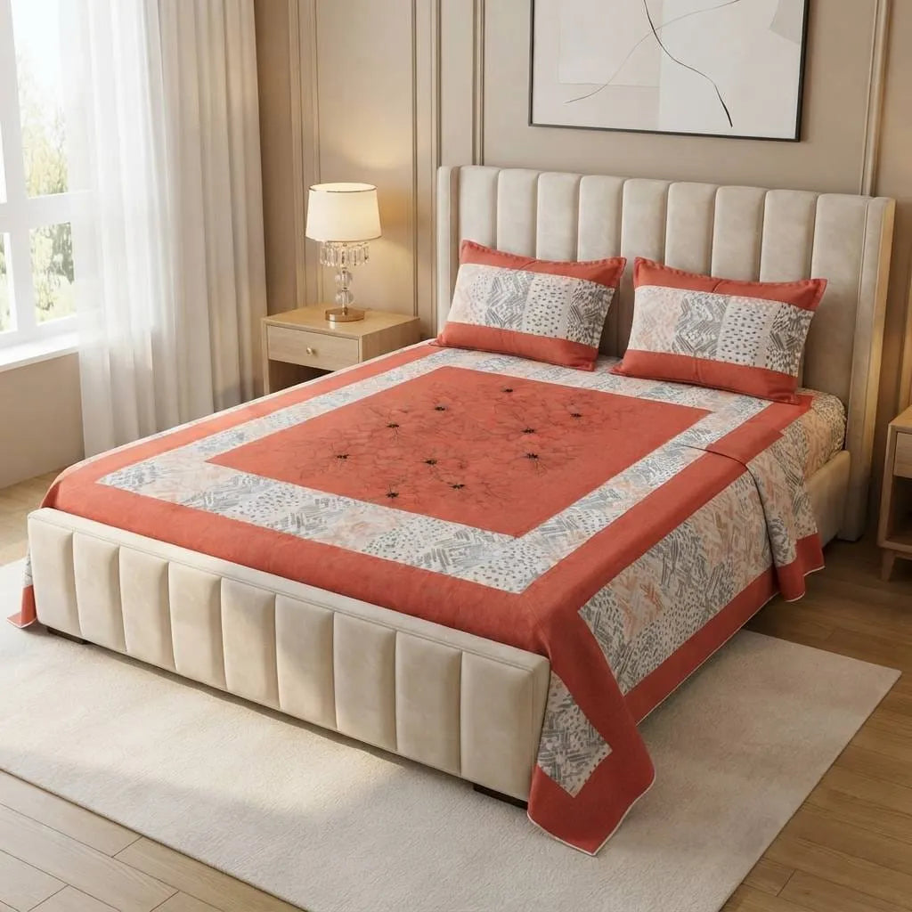 Patched Bedsheet by Pinsstripe– For Double Bed-100% Cotton