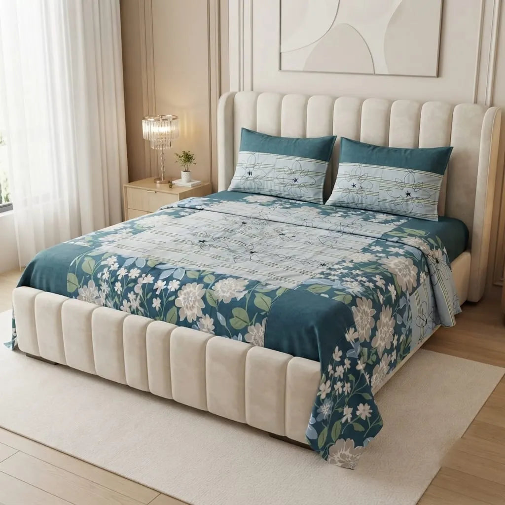 Patched Bedsheet by Pinsstripe– For Double Bed-100% Cotton