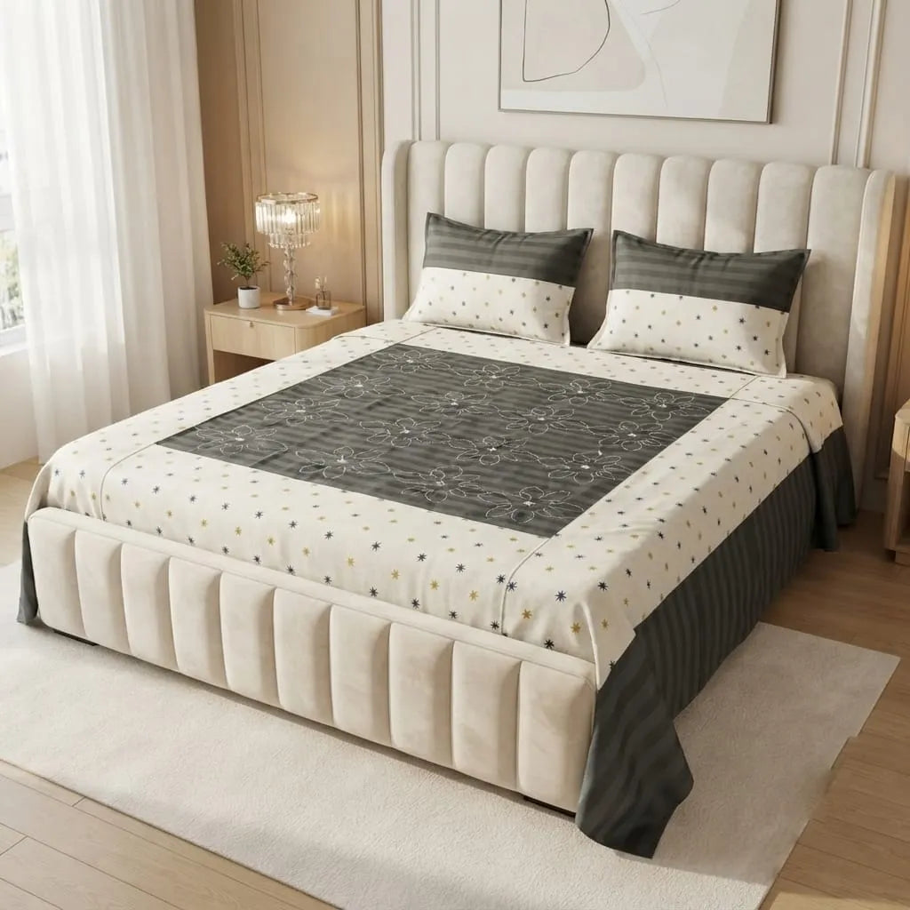 Patched Bedsheet by Pinsstripe– For Double Bed-100% Cotton