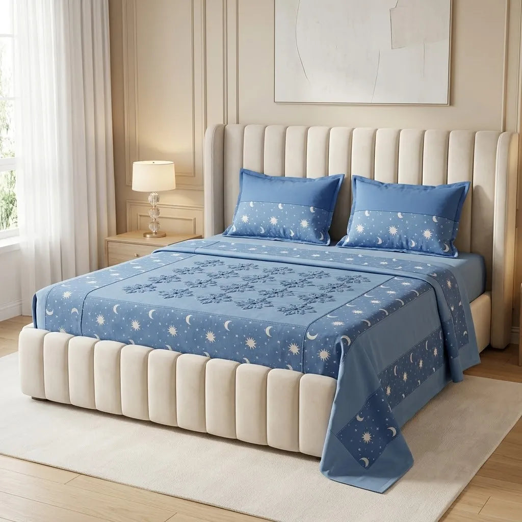 Patched Bedsheet by Pinsstripe– For Double Bed-100% Cotton