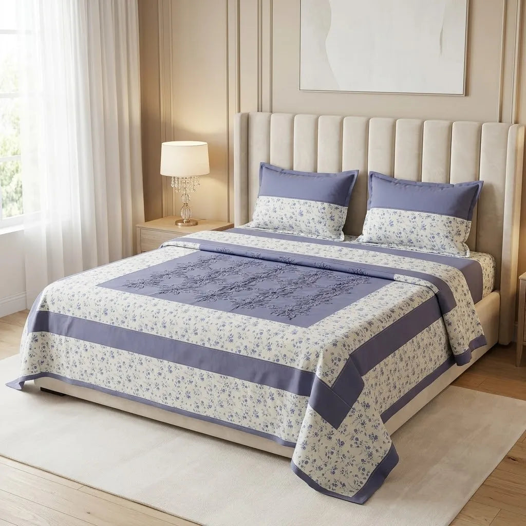 Patched Bedsheet by Pinsstripe– For Double Bed-100% Cotton