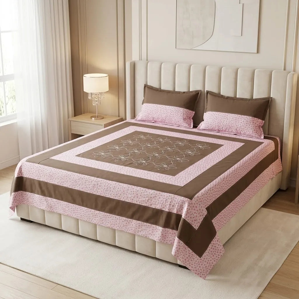 Patched Bedsheet by Pinsstripe– For Double Bed-100% Cotton