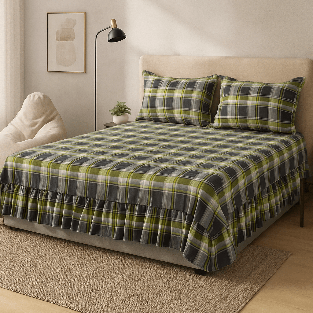 Bedsheet with Side Frills in Cotton | Pinterest Vibes by Pinsstripe - Pinsstripe