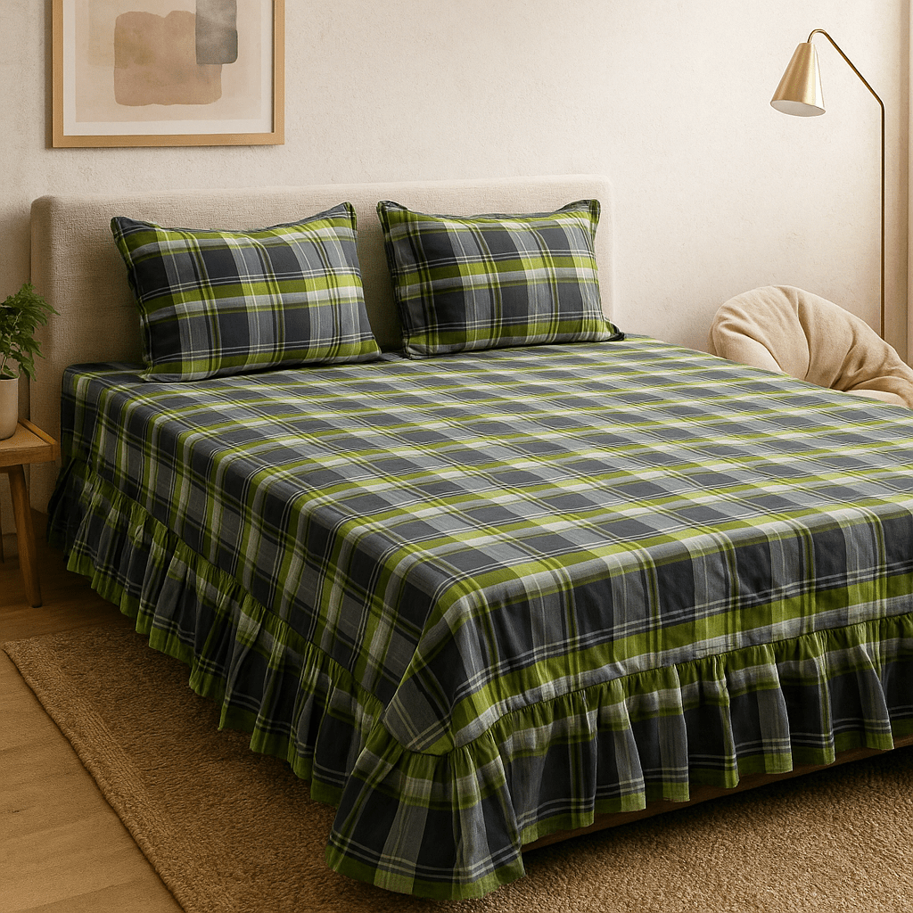 Bedsheet with Side Frills in Cotton | Pinterest Vibes by Pinsstripe - Pinsstripe