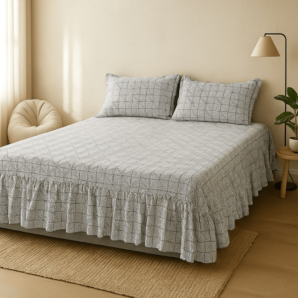 Bedsheet with Side Frills in Cotton | Pinterest Vibes by Pinsstripe - Pinsstripe