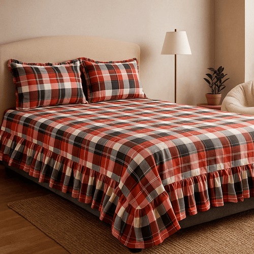 Bedsheet with Side Frills in Cotton | Pinterest Vibes by Pinsstripe - Pinsstripe