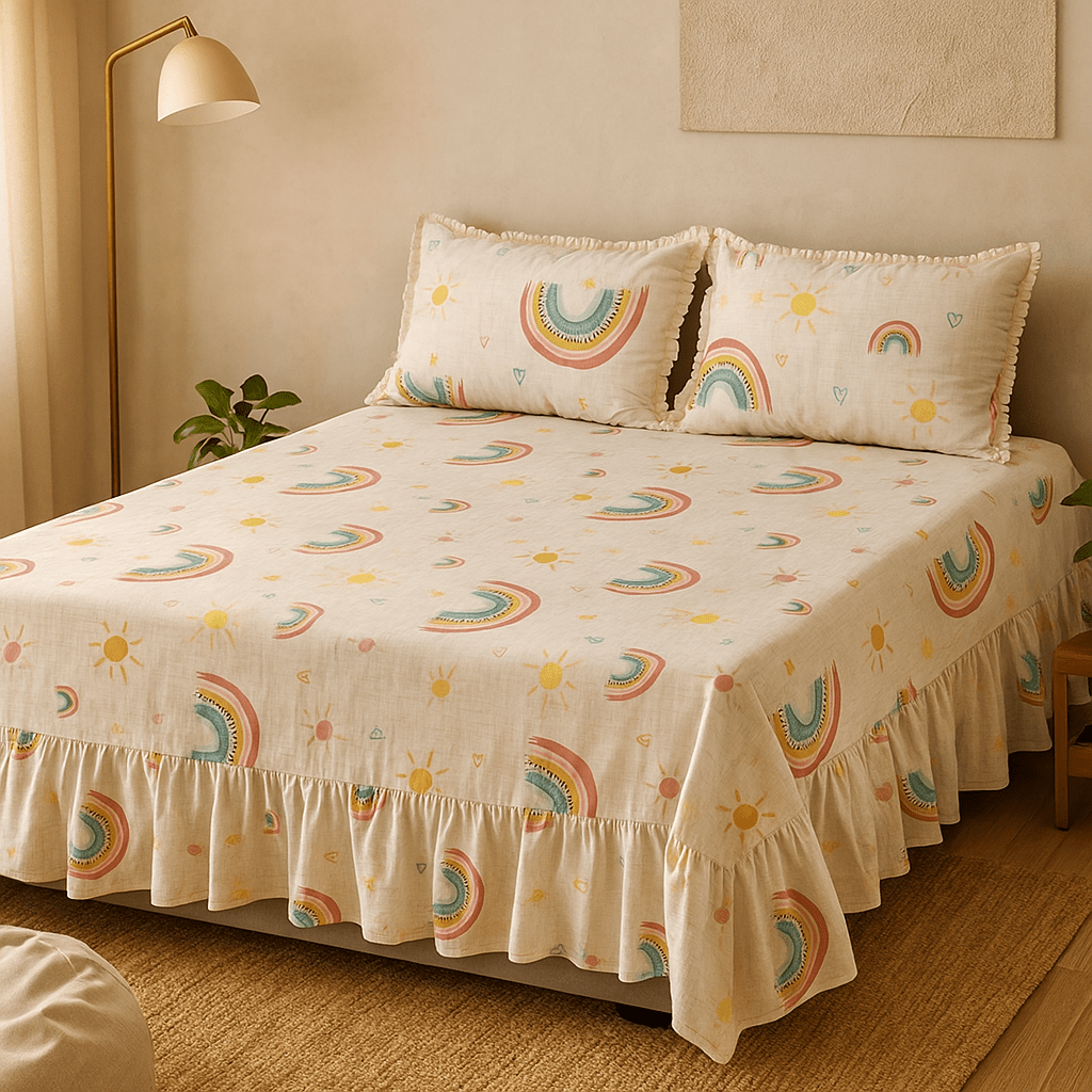 Bedsheet with Side Frills in Cotton | Pinterest Vibes by Pinsstripe - Pinsstripe